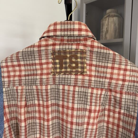 Todd Snyder SAMPLE Wool Chambray Patchwork Button Up Western LS Flannel Shirt S - Picture 5 of 5